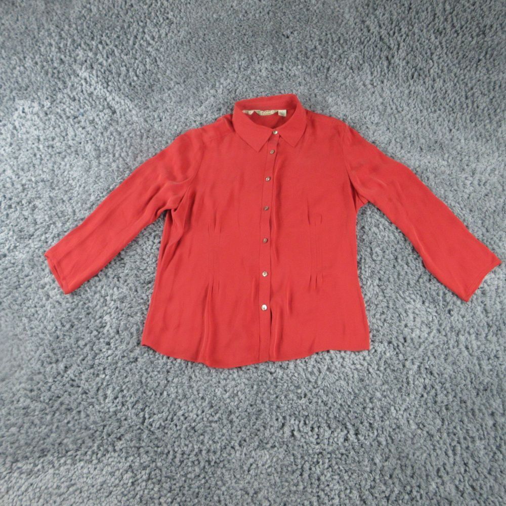 Tommy Bahama Shirt Womens Extra Large Red Silk Blend Long Sleeve Button Up '